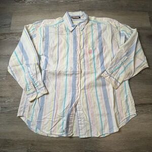 Princeton Club Button Down Shirt Mens L Pastel Stripe Cotton Long Sleeve Vintage